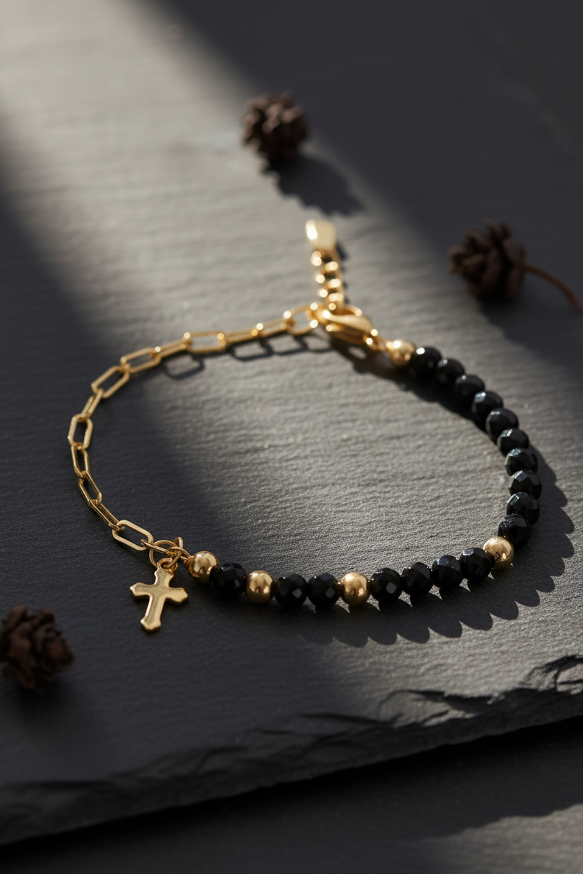 Bracelet Agate Noire Or 16cm - Lithothérapie Pinterest