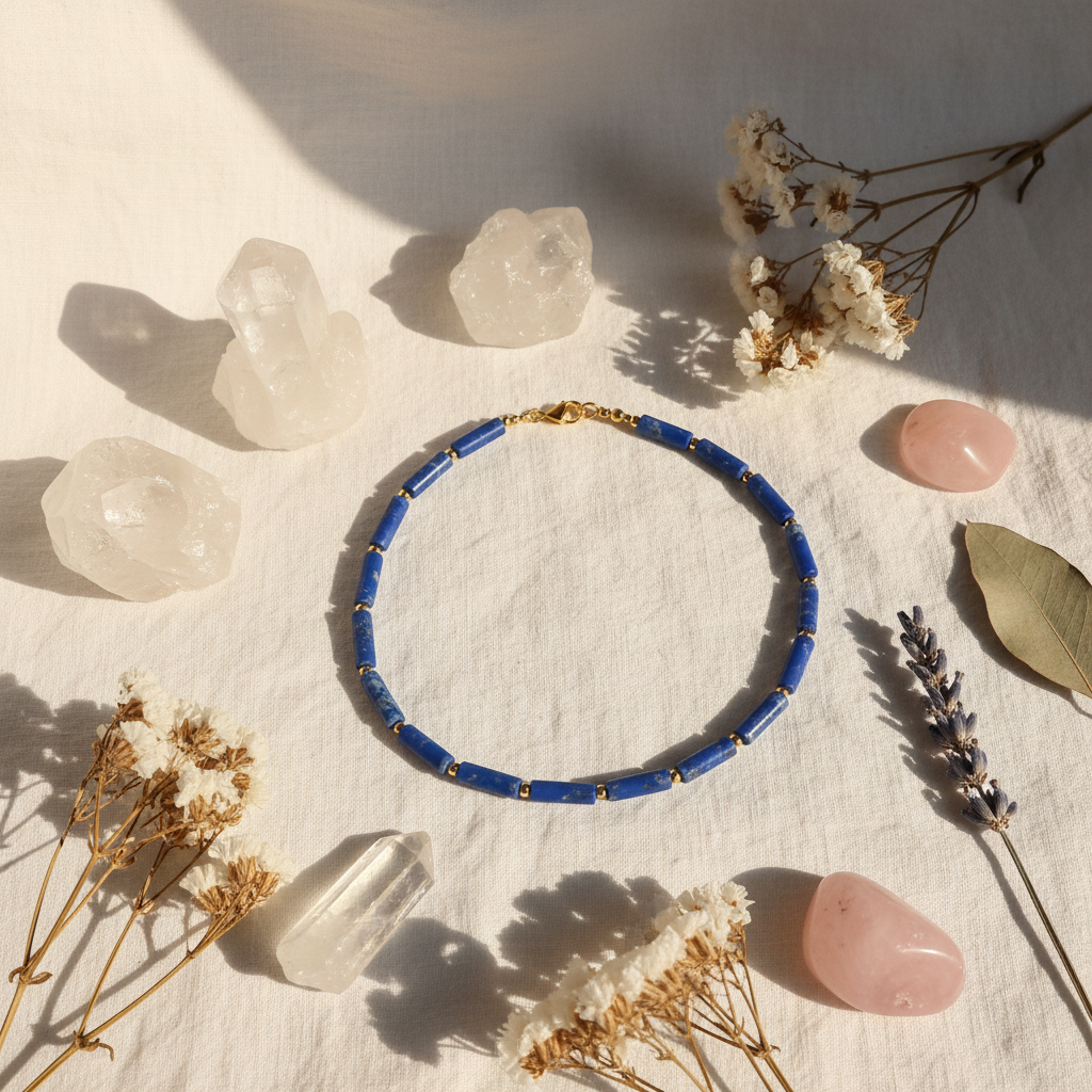 Collier Lapis Lazuli perles naturelles - bijou artisanal fait main France