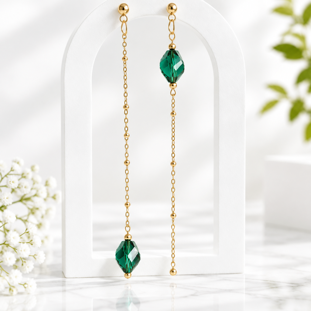 Boucles d'Oreilles Cristal Vert | Pierre Naturelle | Élaine Bohème