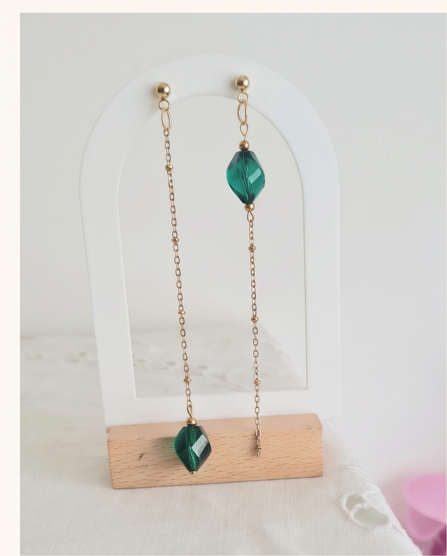 Boucles d'Oreilles Cristal Vert | Pierre Naturelle | Élaine Bohème