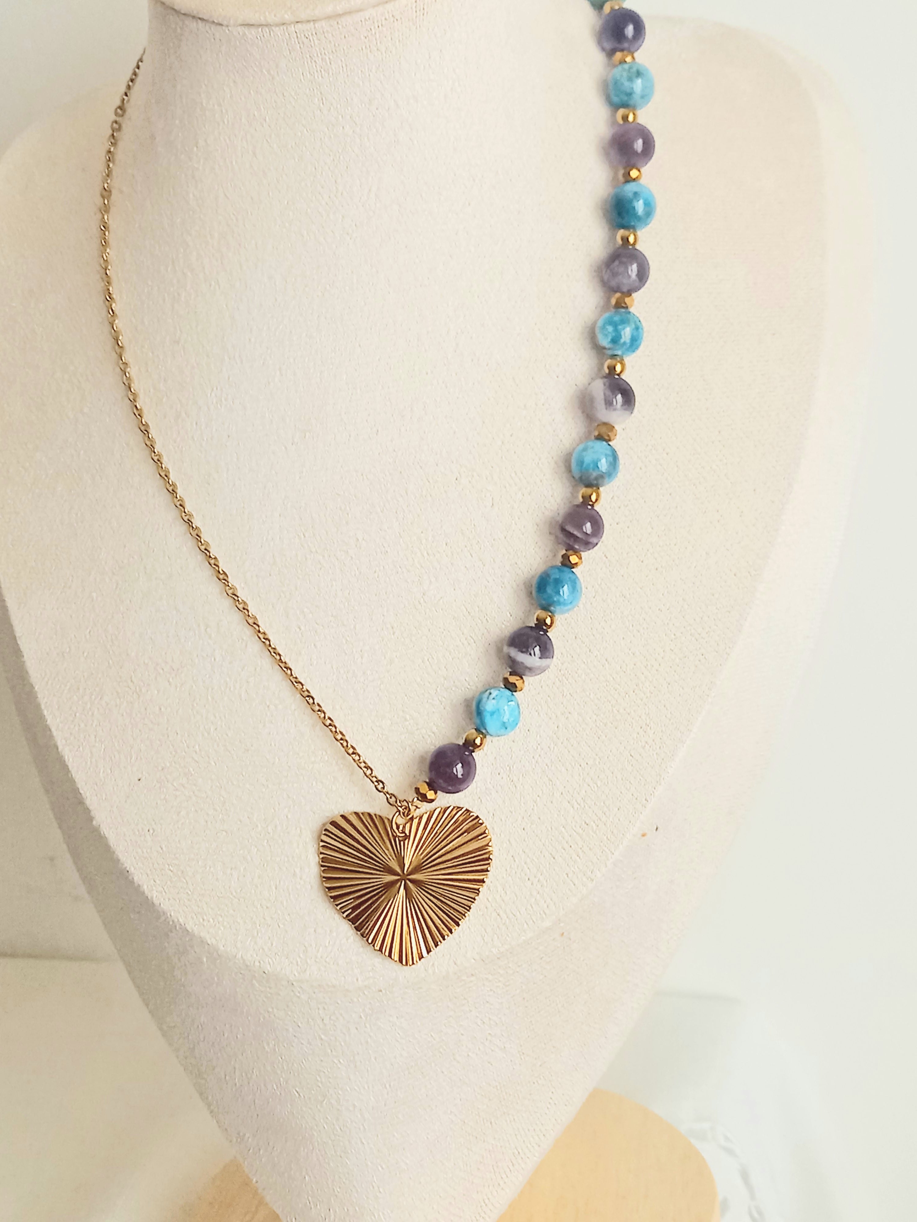 Collier pierre naturelle et acier inoxydable amelie