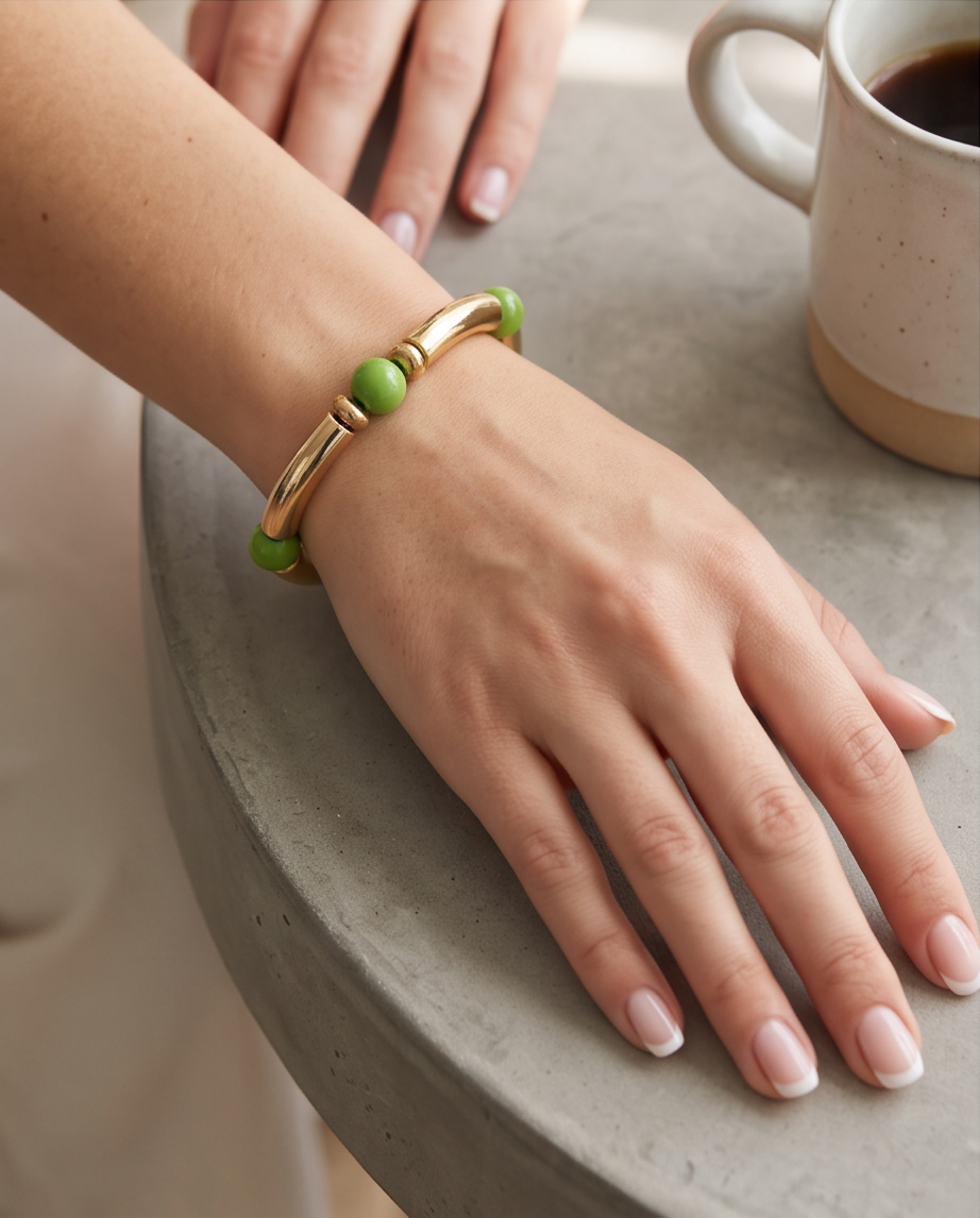 Bracelet Tendance Verre & Lumière Vert Pomme – Fait Main France