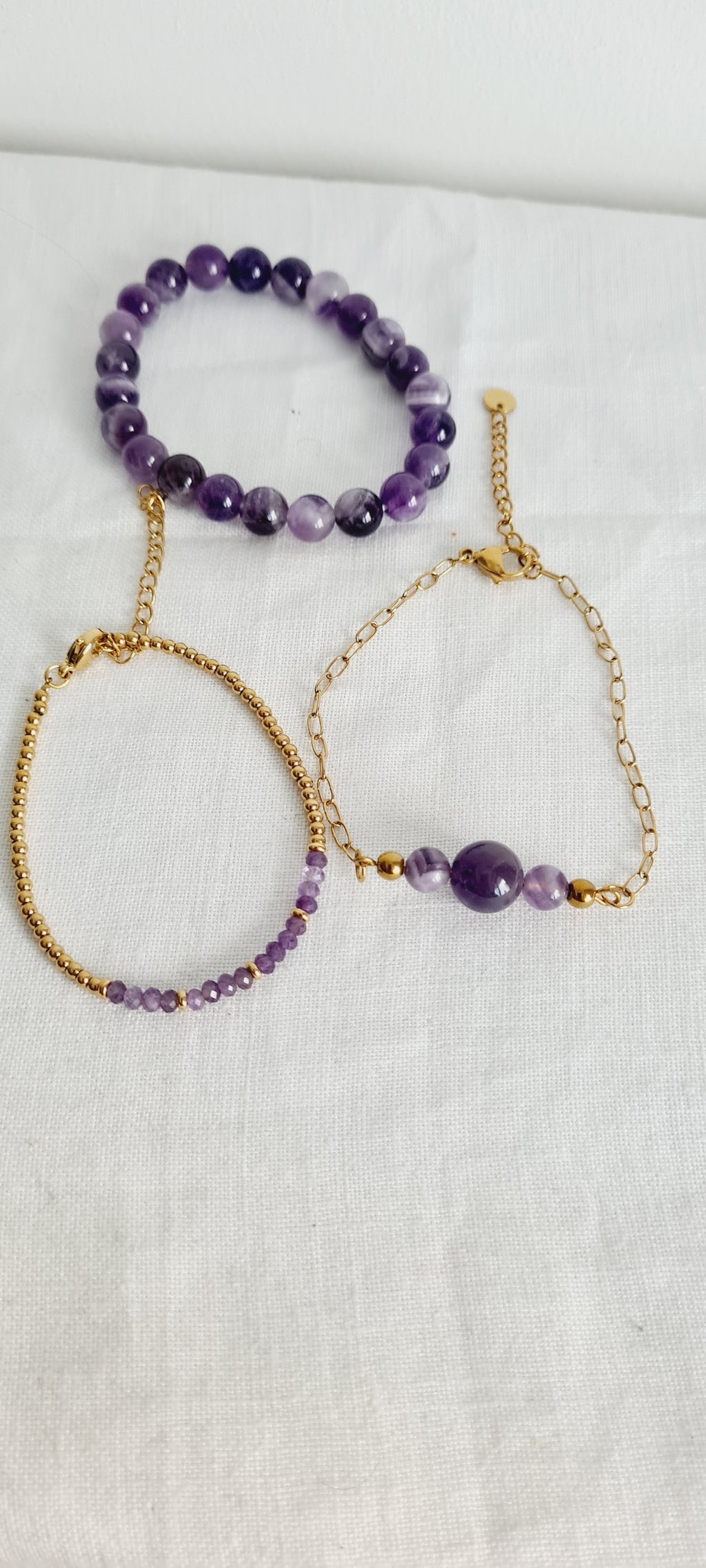 Set 3 Bracelets Améthyste – Lithothérapie, Fait Main France