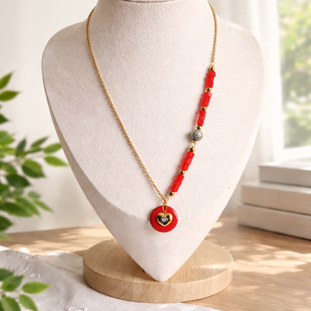 Collier Cœur Rouge Passion - Acier Inoxydable