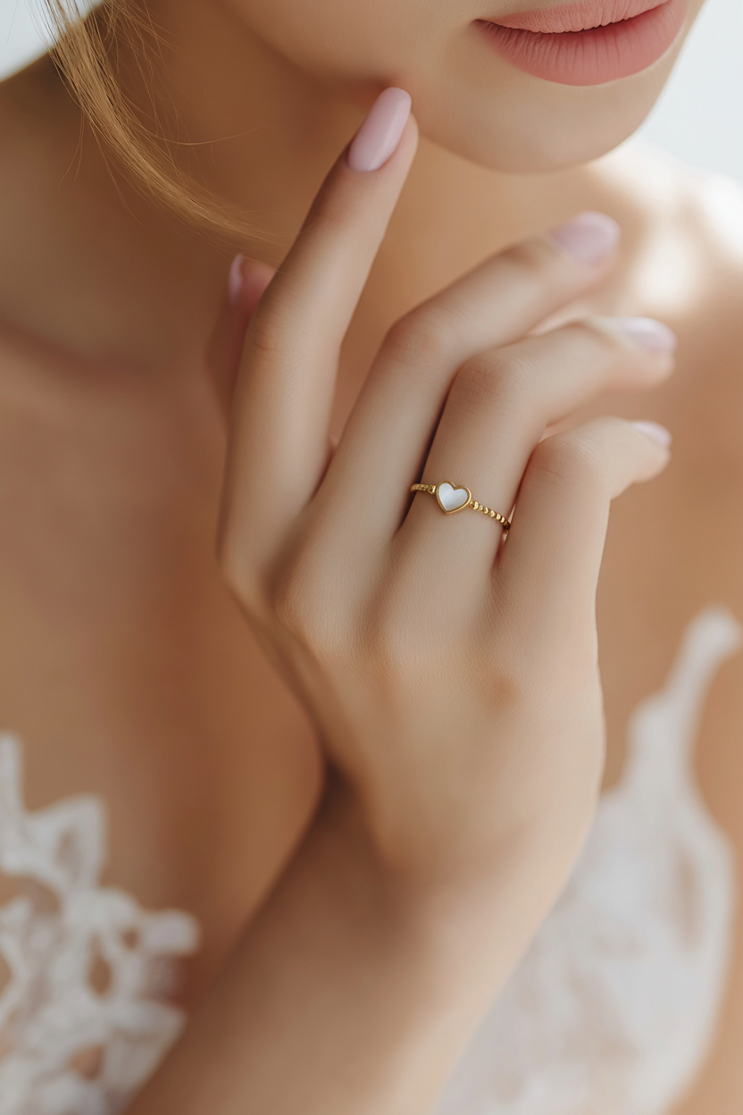 Bague ajustable nacre - Acier inoxydable plaquage ionique