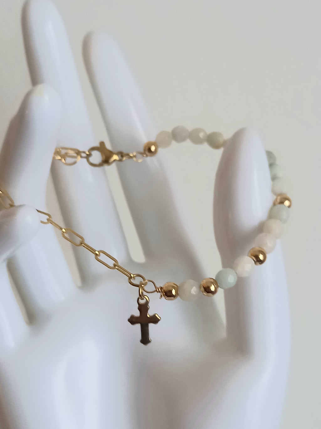 Bracelet amazonite - Perles naturelles acier inoxydable