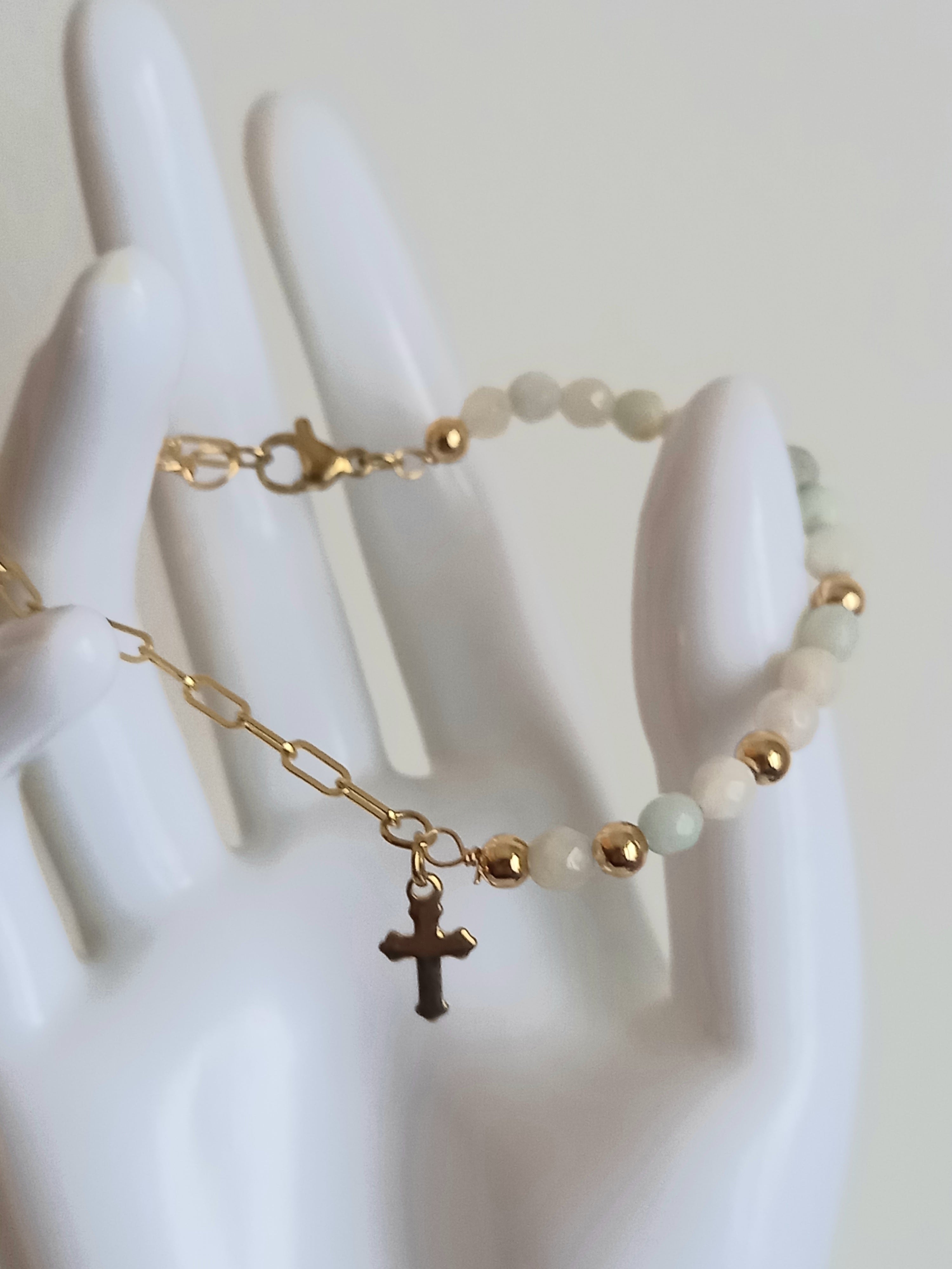 Bracelet amazonite - Perles naturelles acier inoxydable