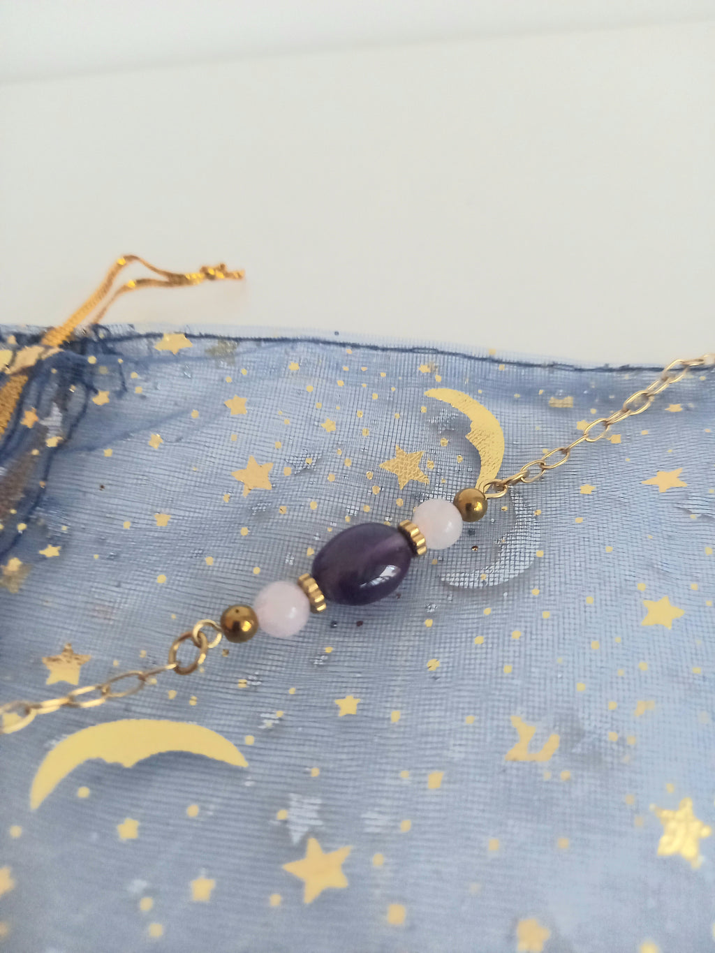 Bracelet améthyste quartz rose - Pierres naturelles acier inoxydable