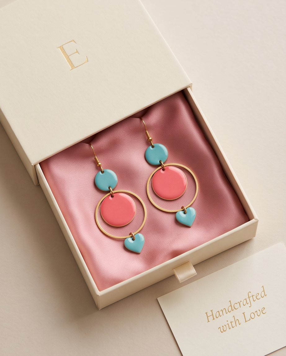 Boucles d'oreilles tendance bleues et roses – Émail coloré & Acier inoxydable | Fait main France