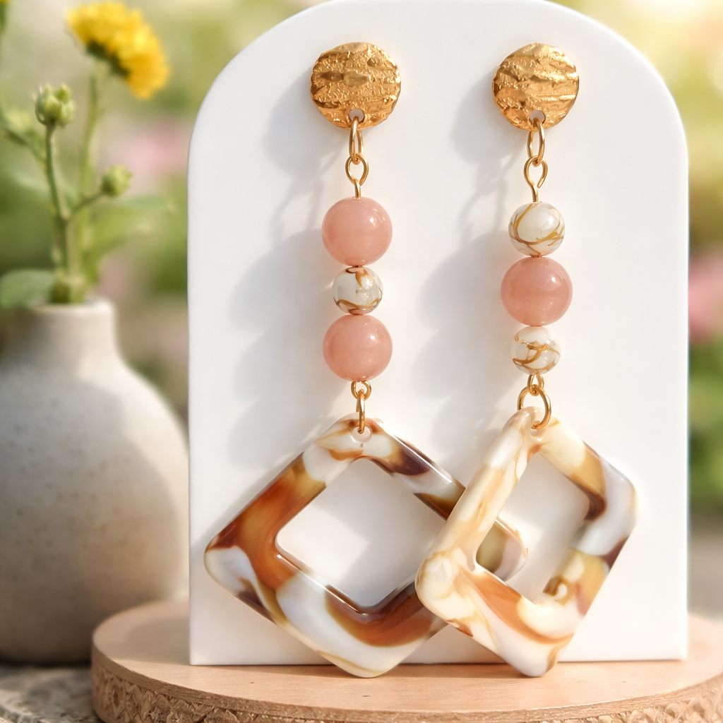 Boucles d'oreilles couleurs douces - Acier inoxydable verre acétate