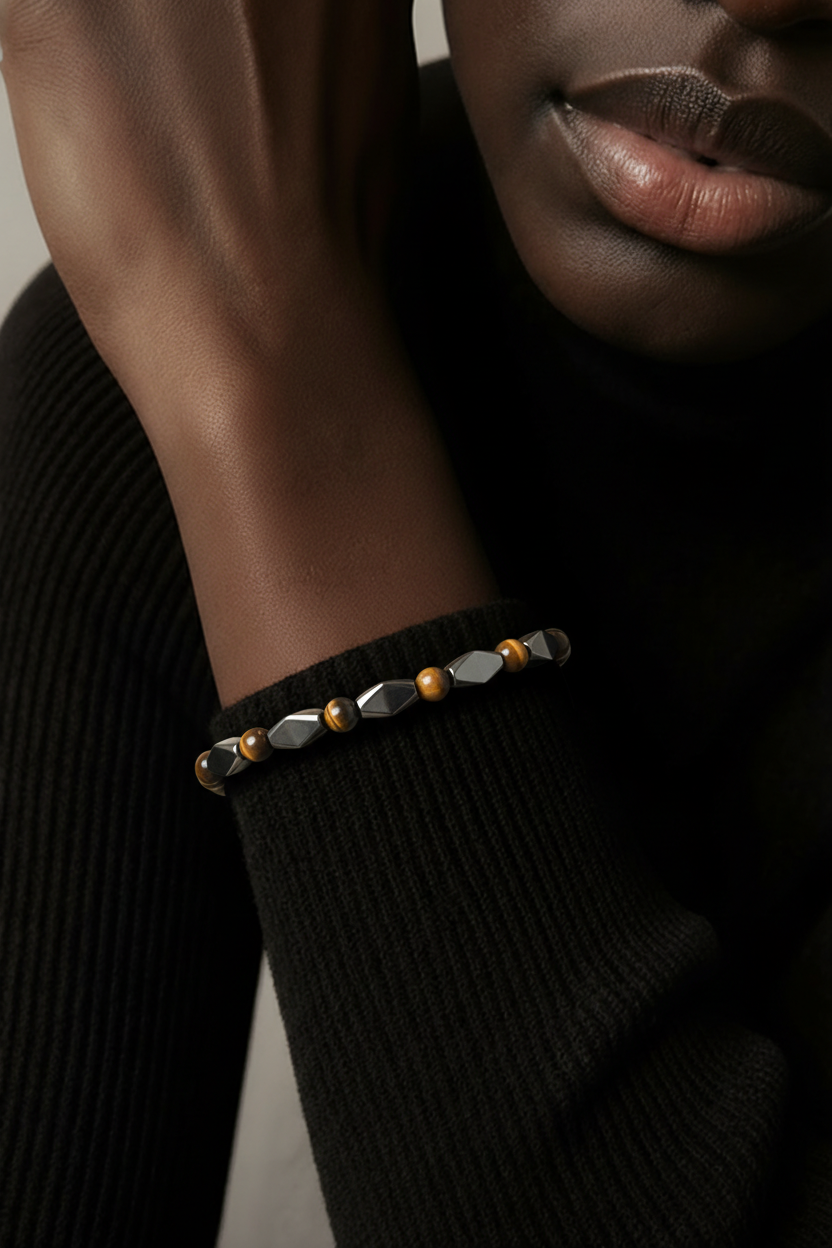 Bracelet homme œil de tigre hématite - Lithothérapie pierres naturelles