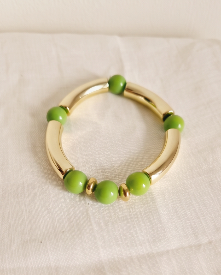 Bracelet Tendance Verre & Lumière Vert Pomme – Fait Main France