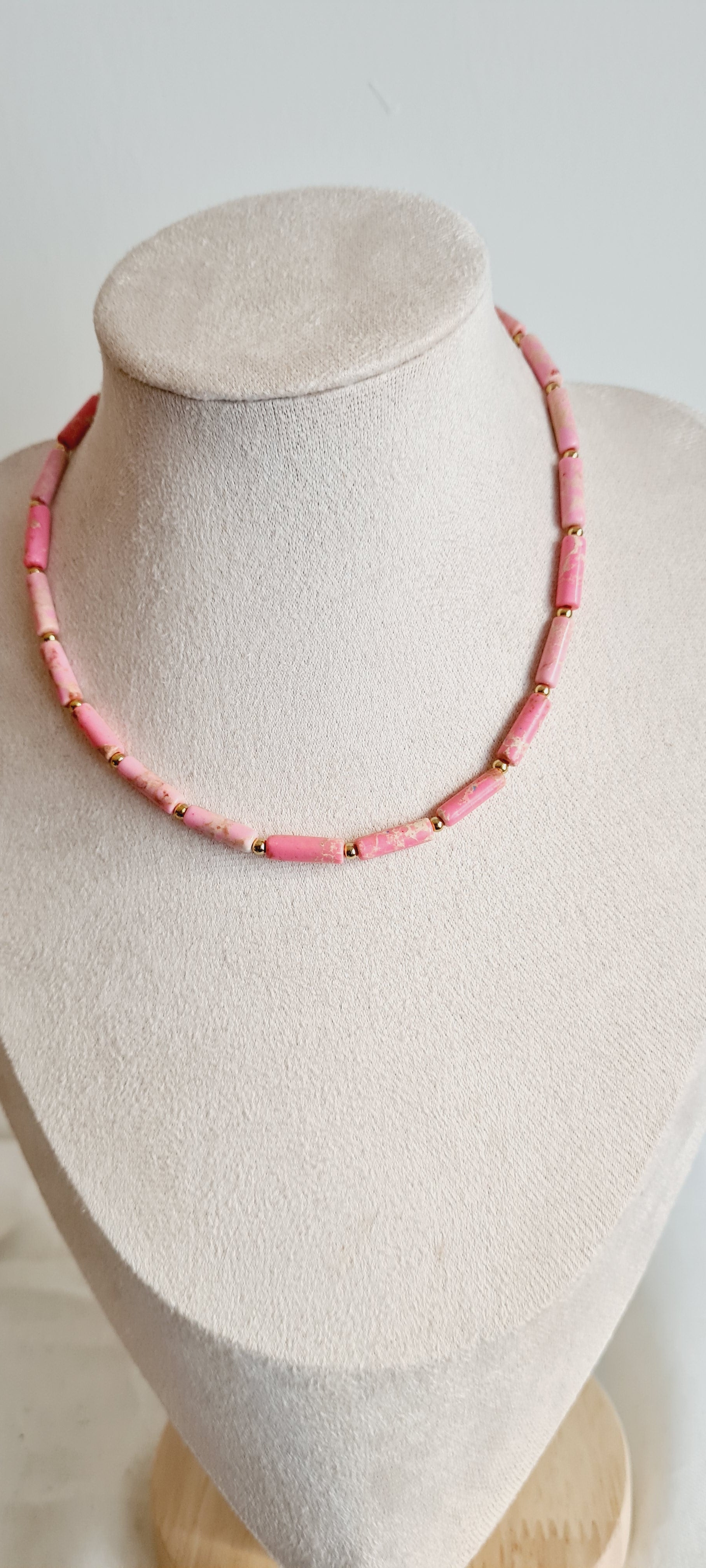 Collier lithotherapie pierre naturelle et acier inoxydable bella rosa