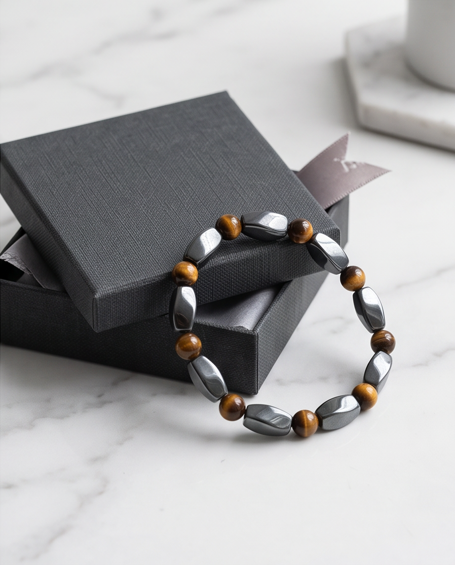 Bracelet homme œil de tigre hématite - Lithothérapie pierres naturelles