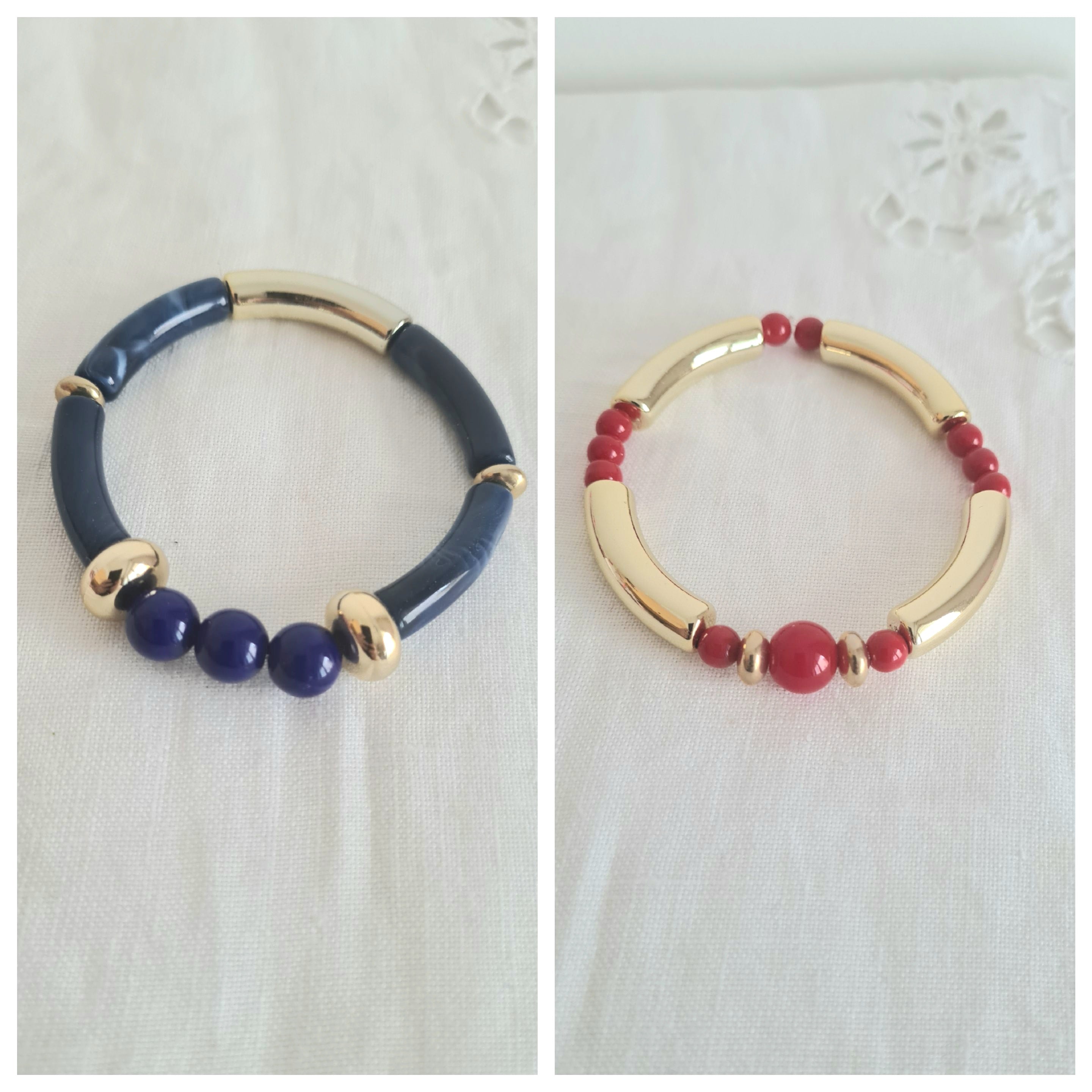 Duo de Bracelets Élégants – Perles de Verre & Acétate Doré | Fait Main en France
