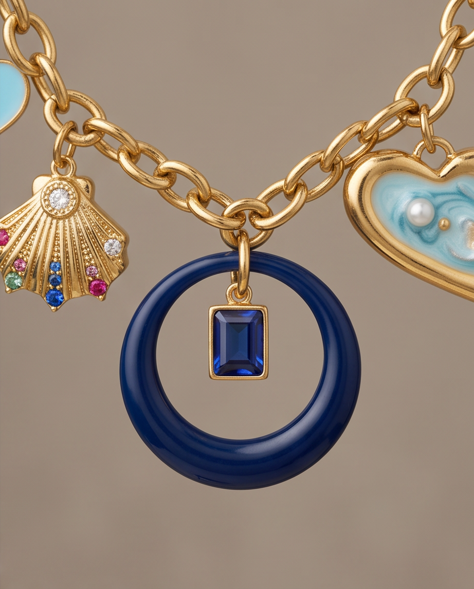 Collier Marina Bleu & Or — Breloques Verre Marbre Lithothérapie Bohème Femme