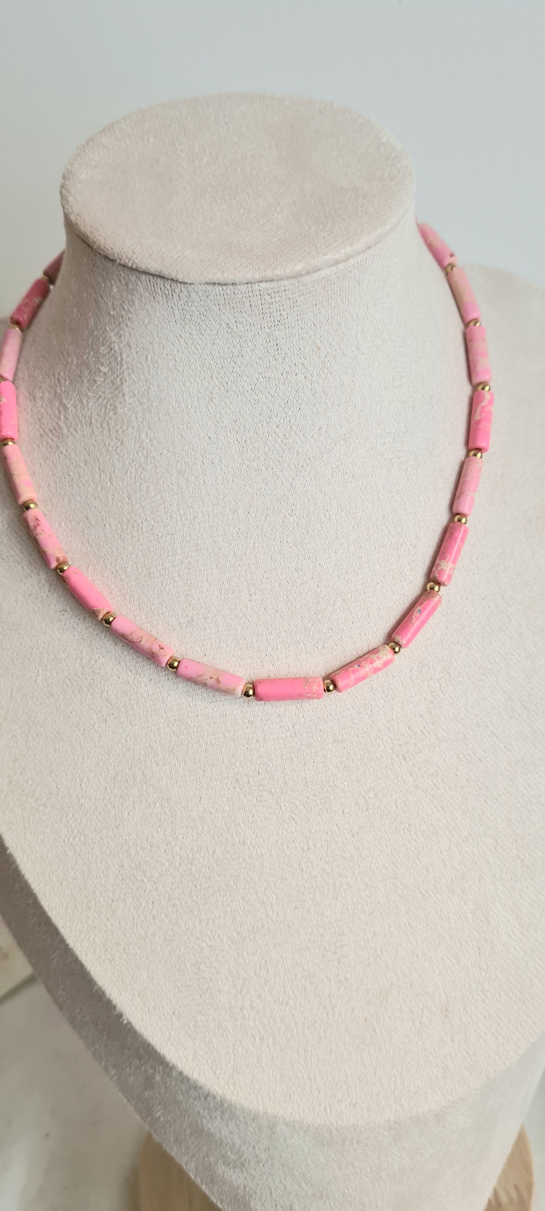 Collier lithotherapie pierre naturelle et acier inoxydable bella rosa