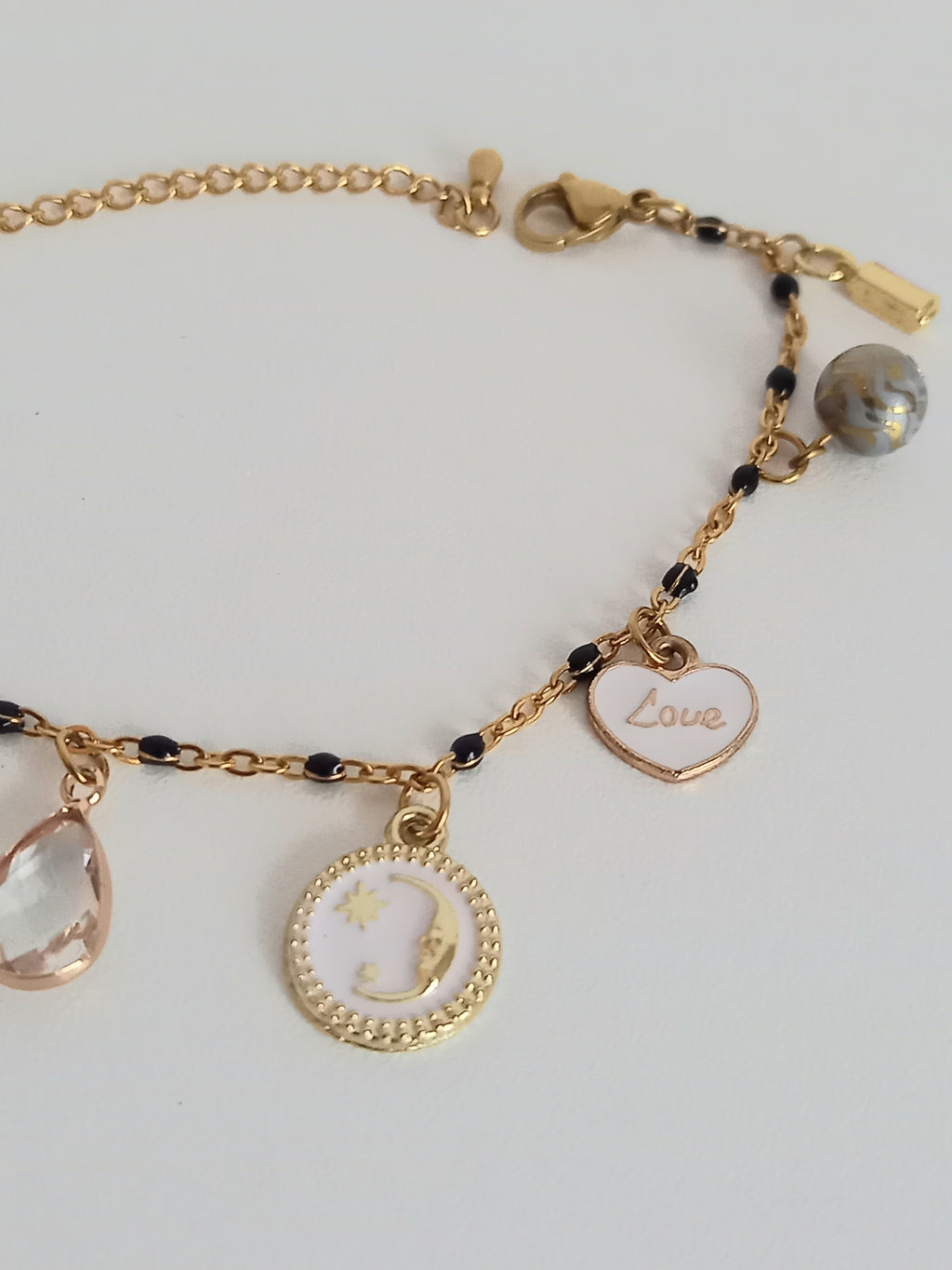 Bracelet tendance Breloques acier inoxydable verre 17cm