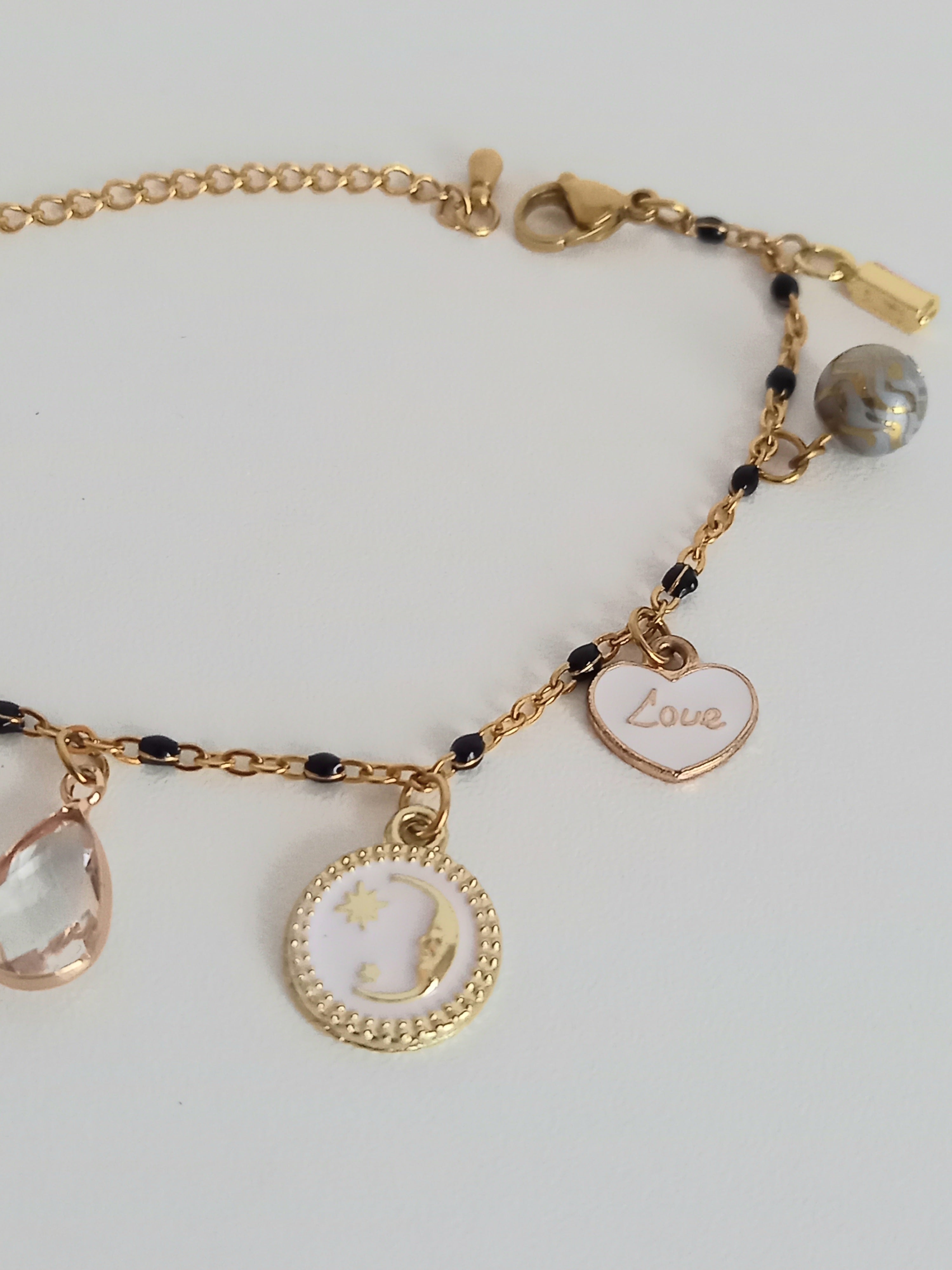 Bracelet tendance Breloques acier inoxydable verre 17cm