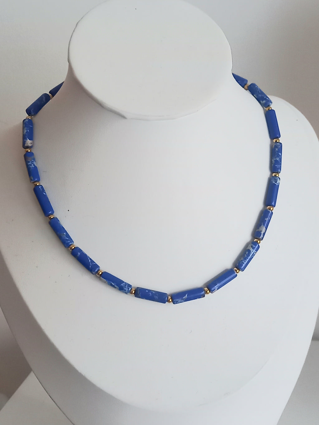 Collier lapis lazuli - Perles naturelles et acier inoxydable 40cm