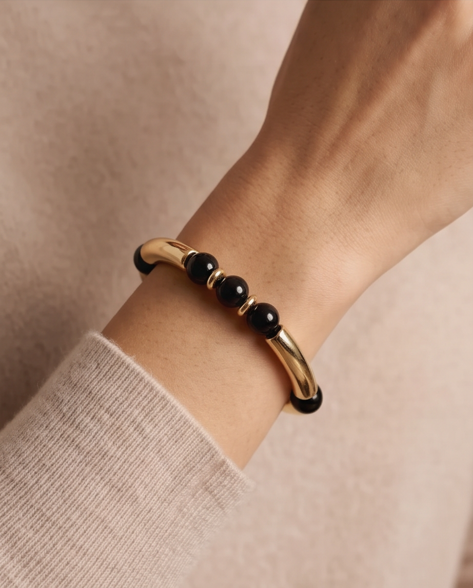 Bracelet Élégant Verre & Lumière Noir – Fait Main France