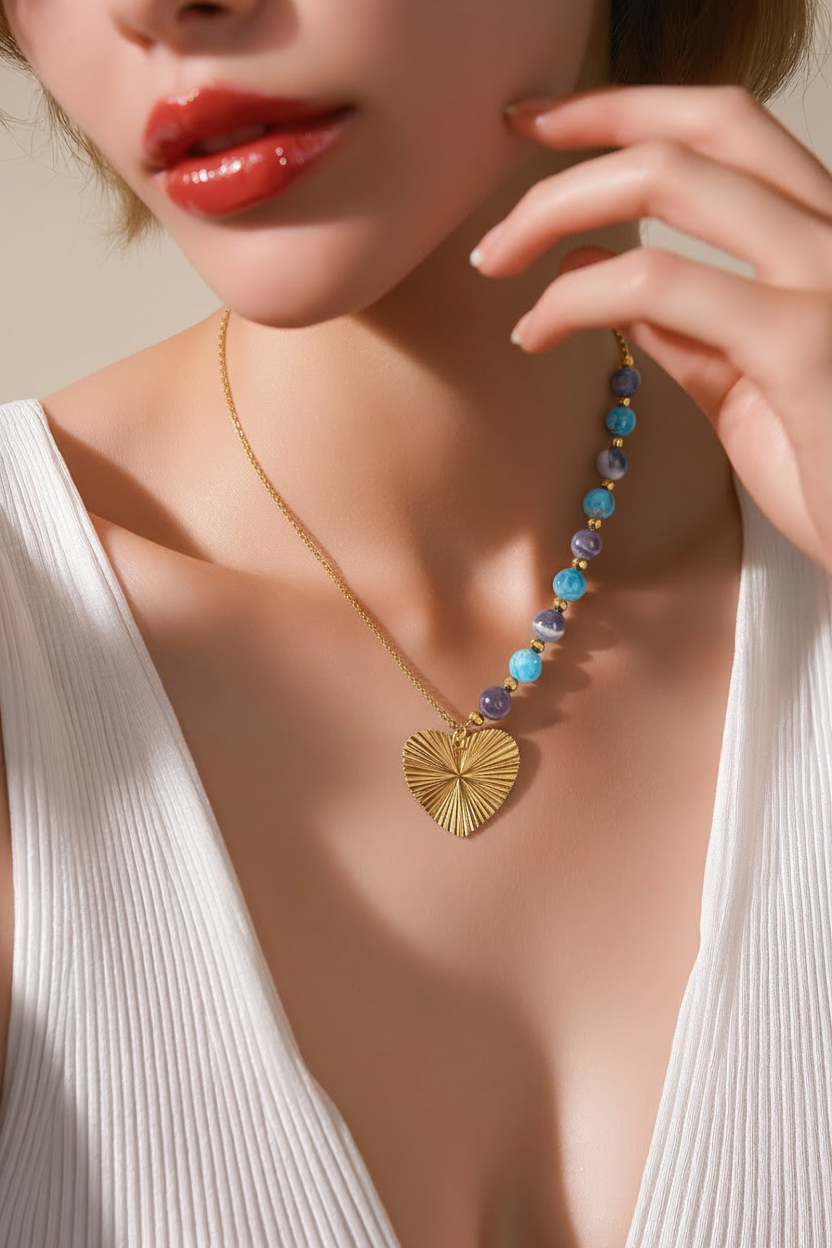 Collier pierre naturelle et acier inoxydable amelie