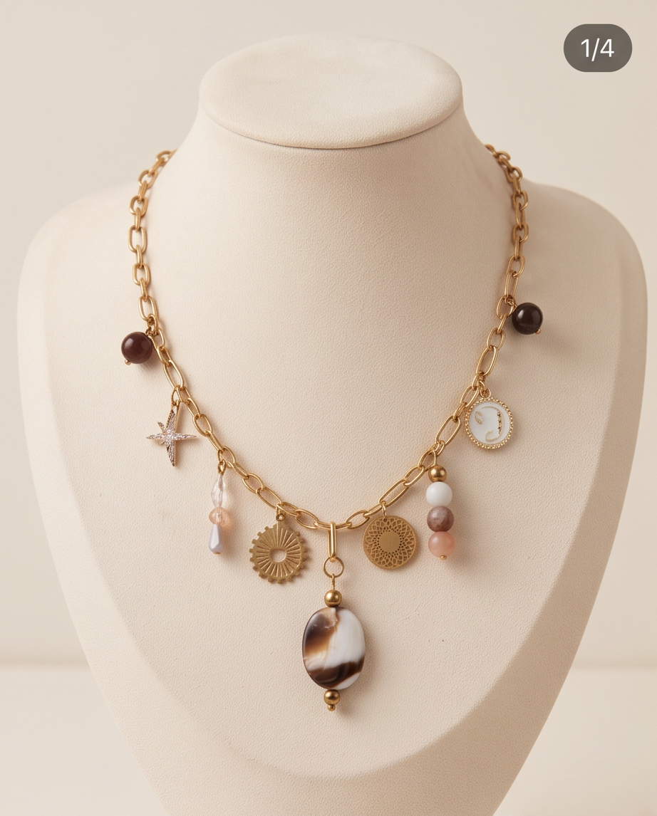 Collier Loana - Nacre & Pierre Naturelle, Acier Inoxydable