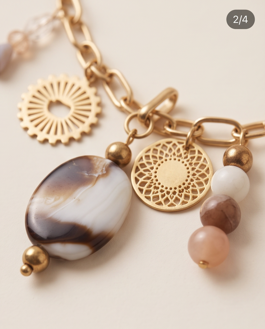 Collier Loana - Nacre & Pierre Naturelle, Acier Inoxydable