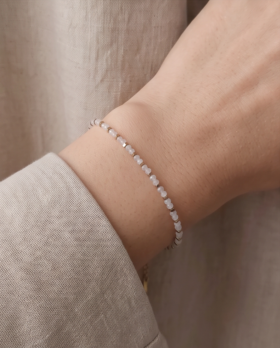 Bracelet Alma quartz rose - Perles 3mm placage ionique 16cm