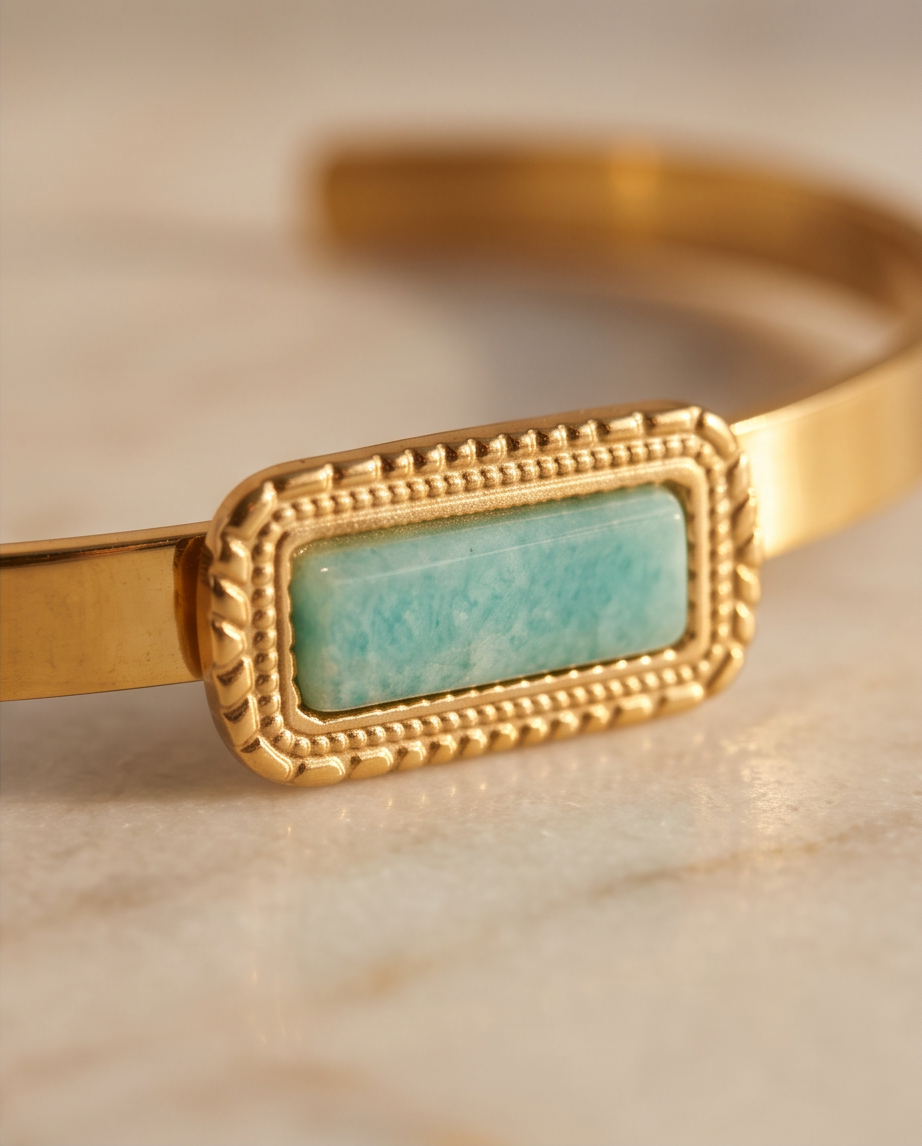 Bracelet jonc Vera amazonite - Acier inoxydable ajustable
