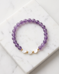 Bracelet lithothérapie améthyste - Cœurs nacre acier inoxydable 15cm