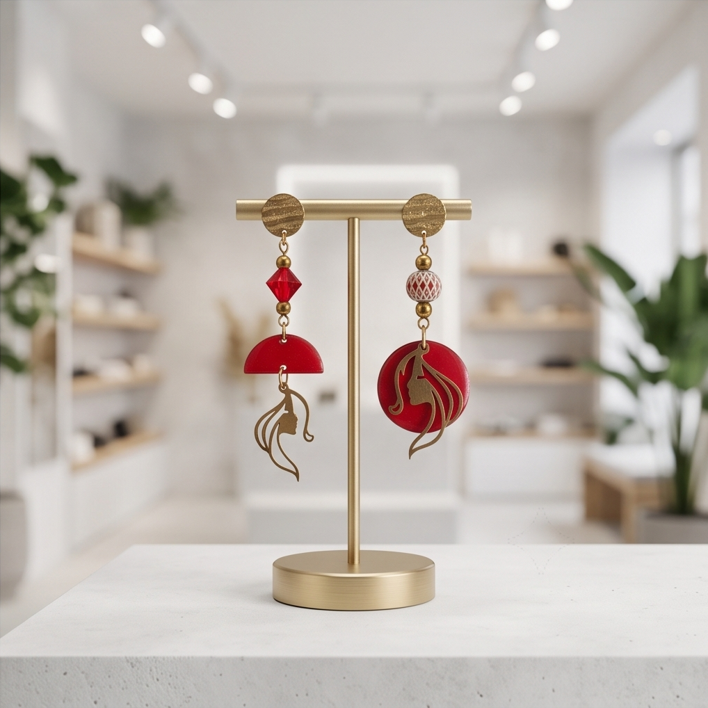 Boucles d'oreilles noir, rouge , bleu et doré - Breloques acier inoxydable émail