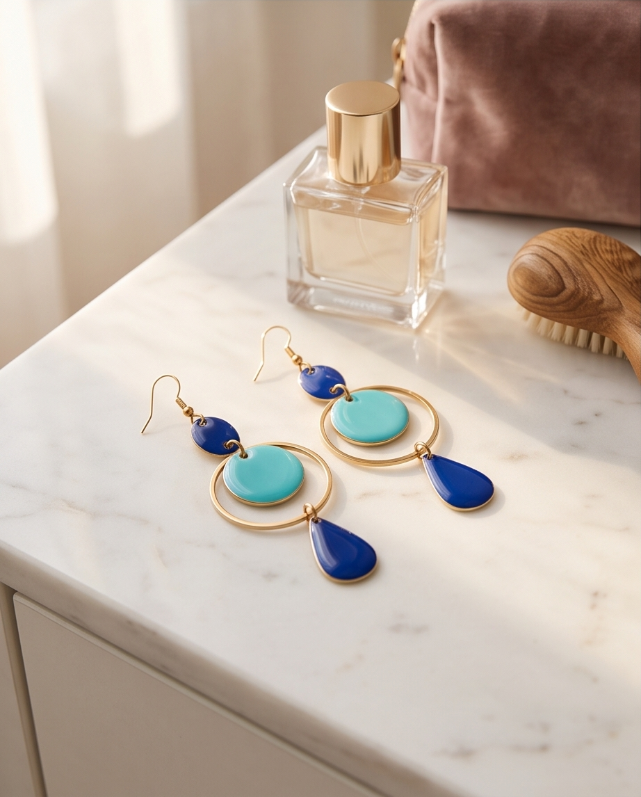 Boucles d'oreilles bleues artisanales – Acier inoxydable & émail | Fait main France