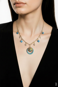 Collier Apatite & Verre - Breloque Émail Acier Inoxydable 40cm susanna