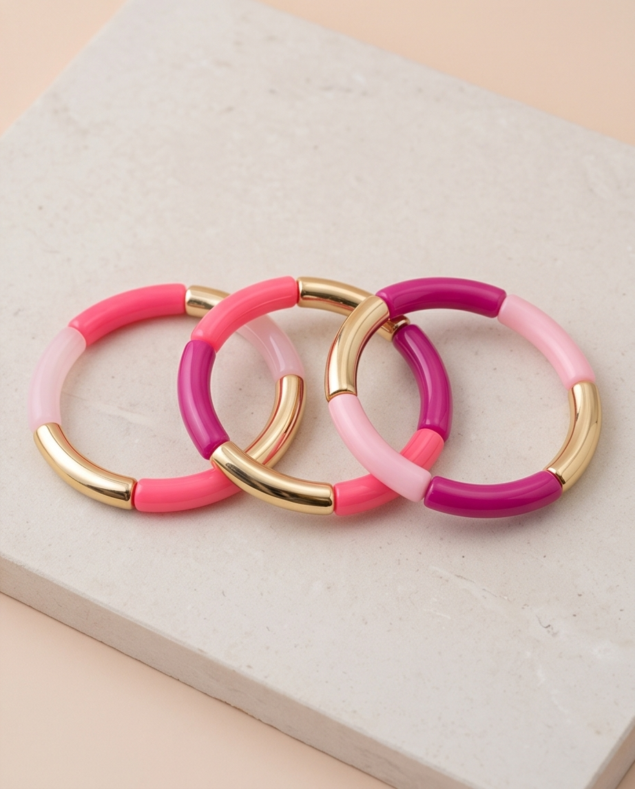 Lot de 3 Bracelets Perles Tons Rose – Bijoux Bohème Fait Main