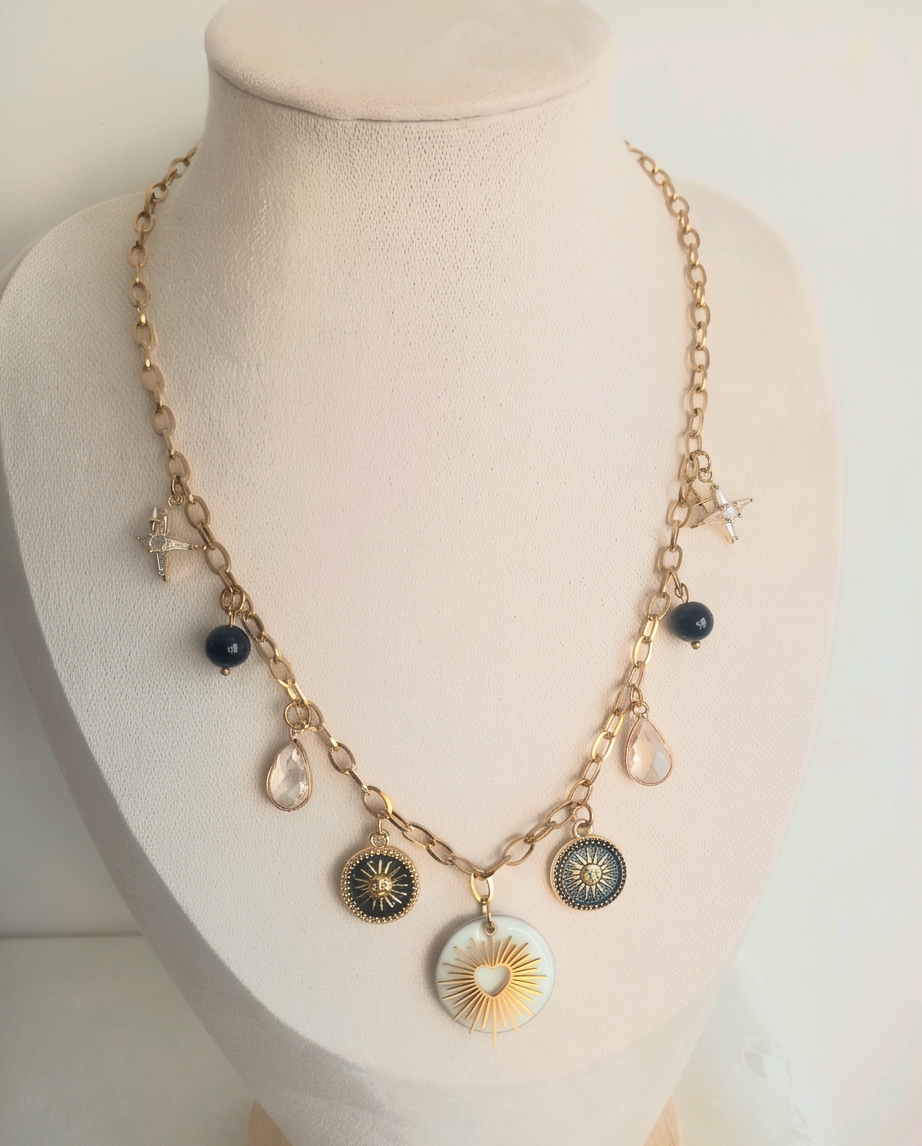 Collier Bianca - Breloques Cristal Bohème & Acier Inoxydable 40cm