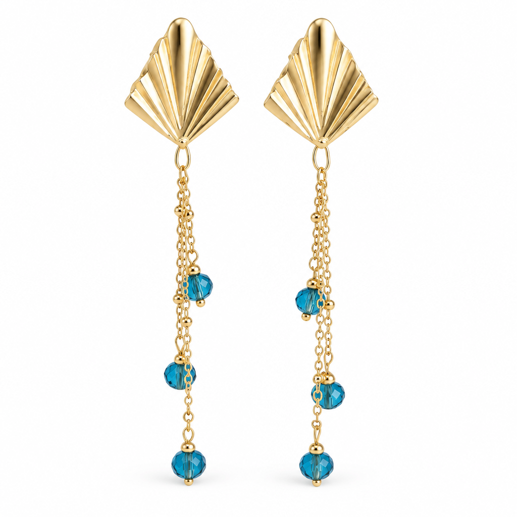 Boucles d'oreilles cristal bleu & acier doré — Élaine Bohème