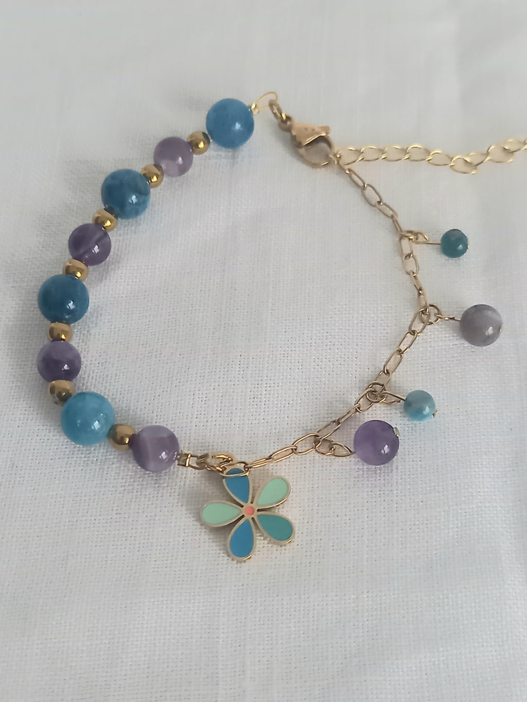 Bracelet améthyste apatite fleur - Pierres naturelles acier inoxydable