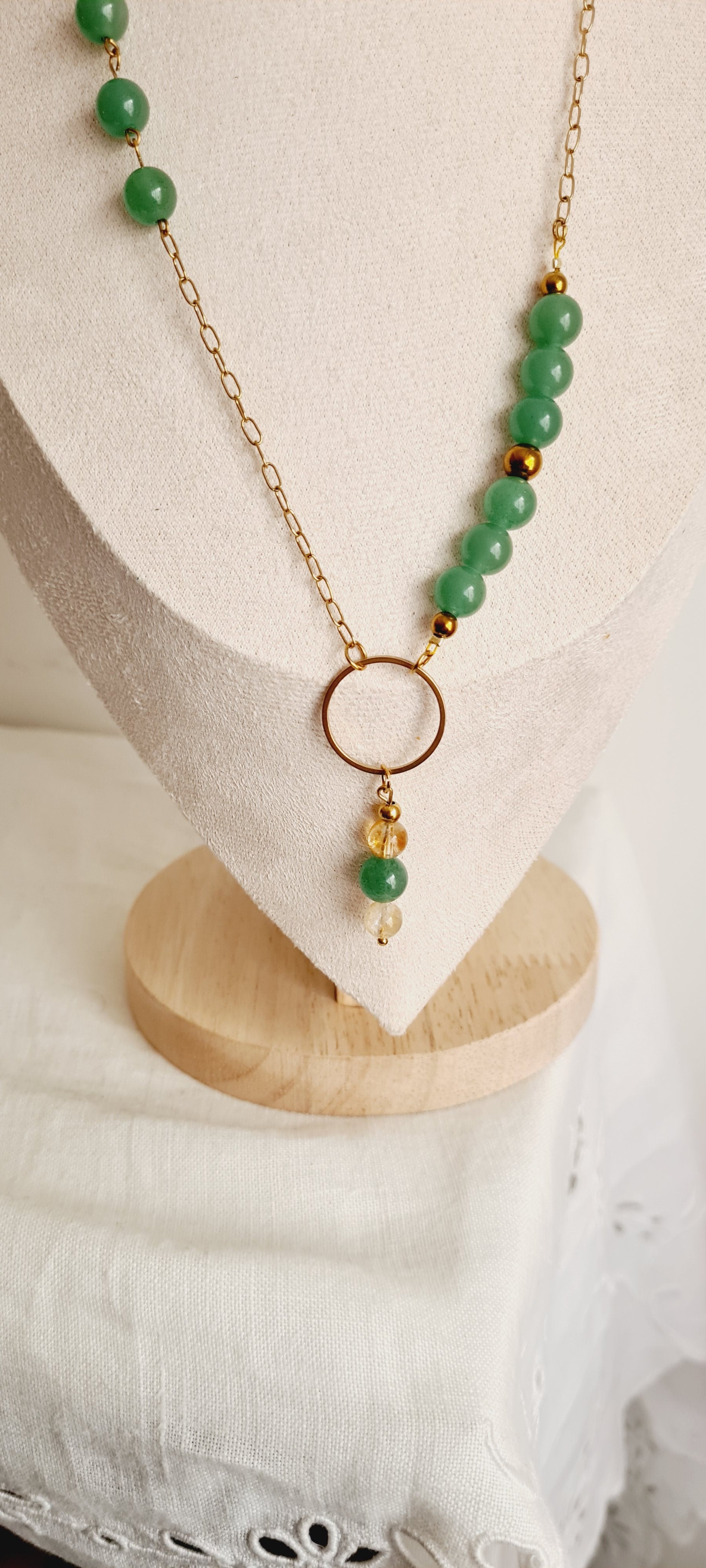 Collier Aventurine & Citrine, Pierre Naturelle Lithothérapie lina