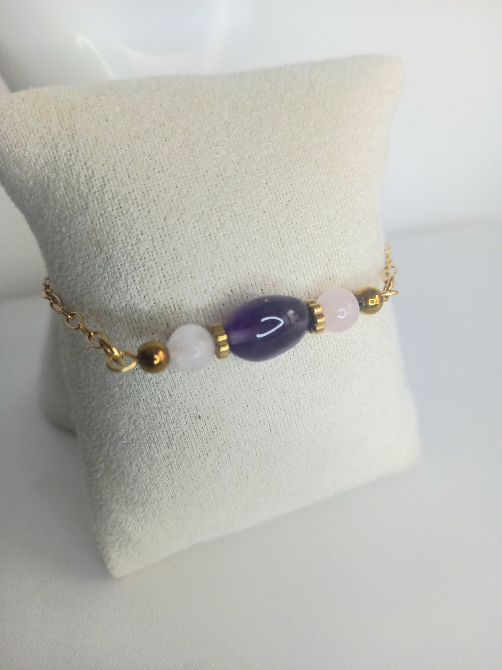 Bracelet améthyste quartz rose - Pierres naturelles acier inoxydable