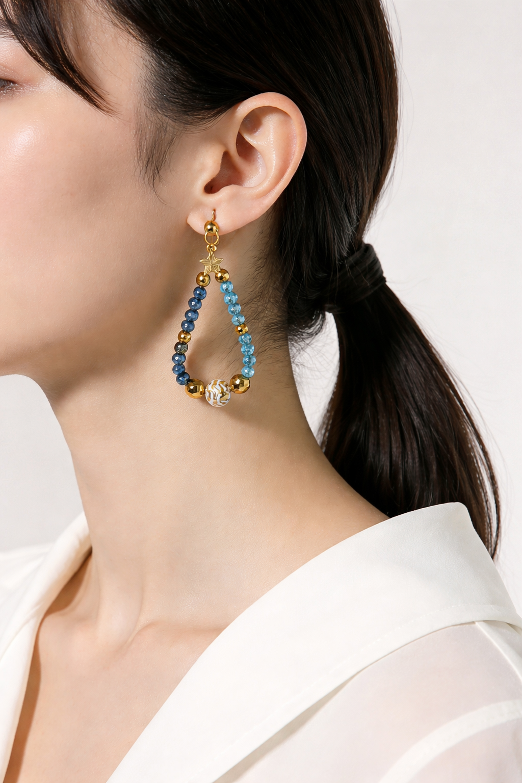 Boucles d'oreilles bleues hématite - Verre acier inoxydable