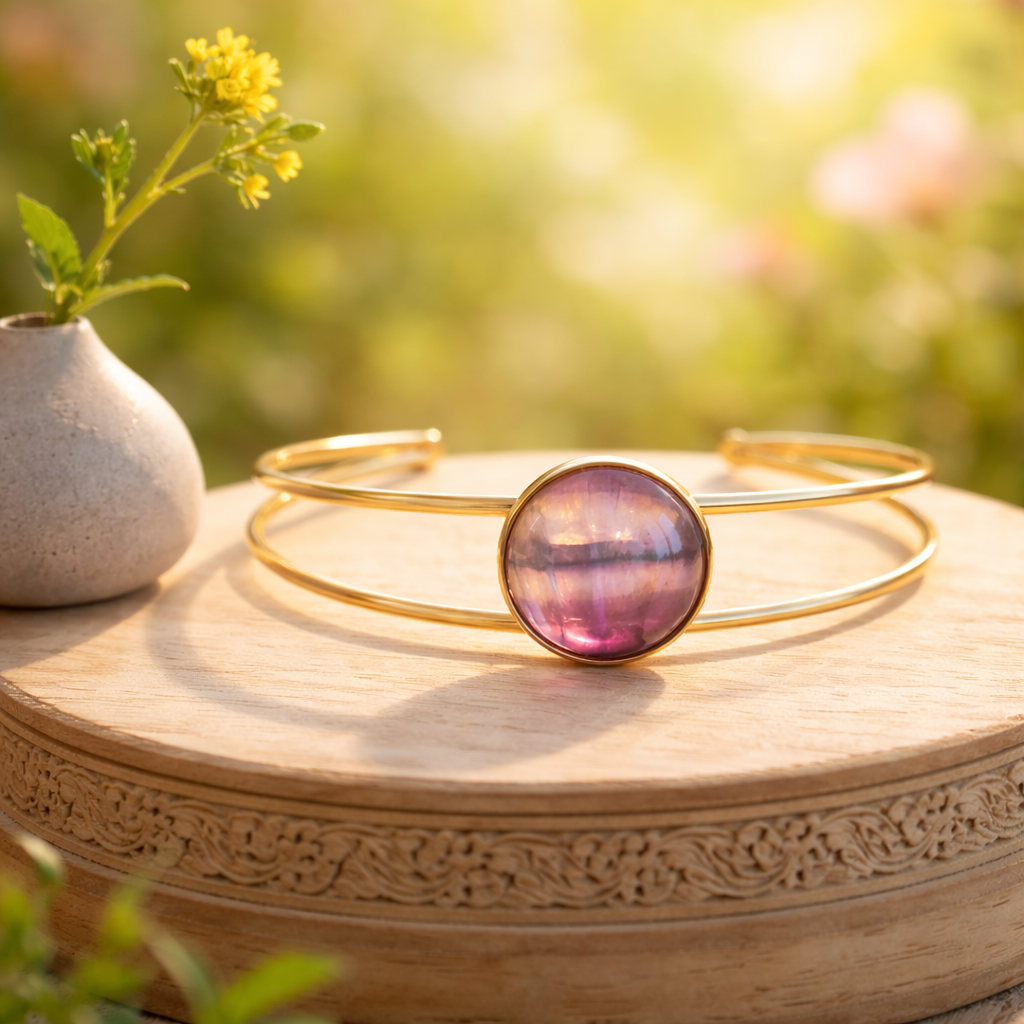 Bracelet Amelia – Améthyste & Acier Inoxydable, Lithothérapie