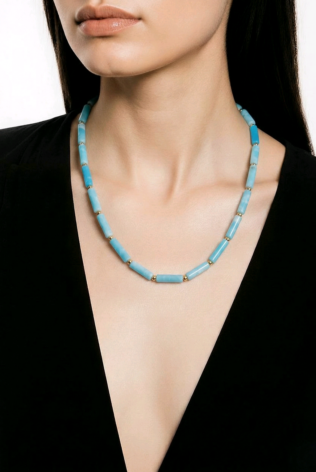 Collier Elsa – Howlite Teintée & Acier Inoxydable, Lithothérapie