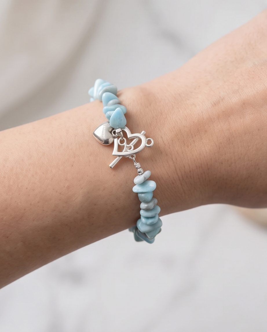 Bracelet lithothérapie larimar - Pierre chips acier inoxydable 16cm
