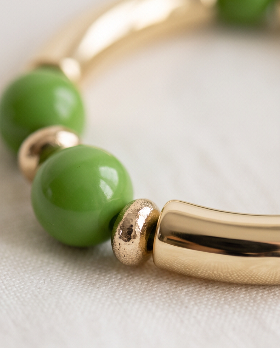 Bracelet Tendance Verre & Lumière Vert Pomme – Fait Main France