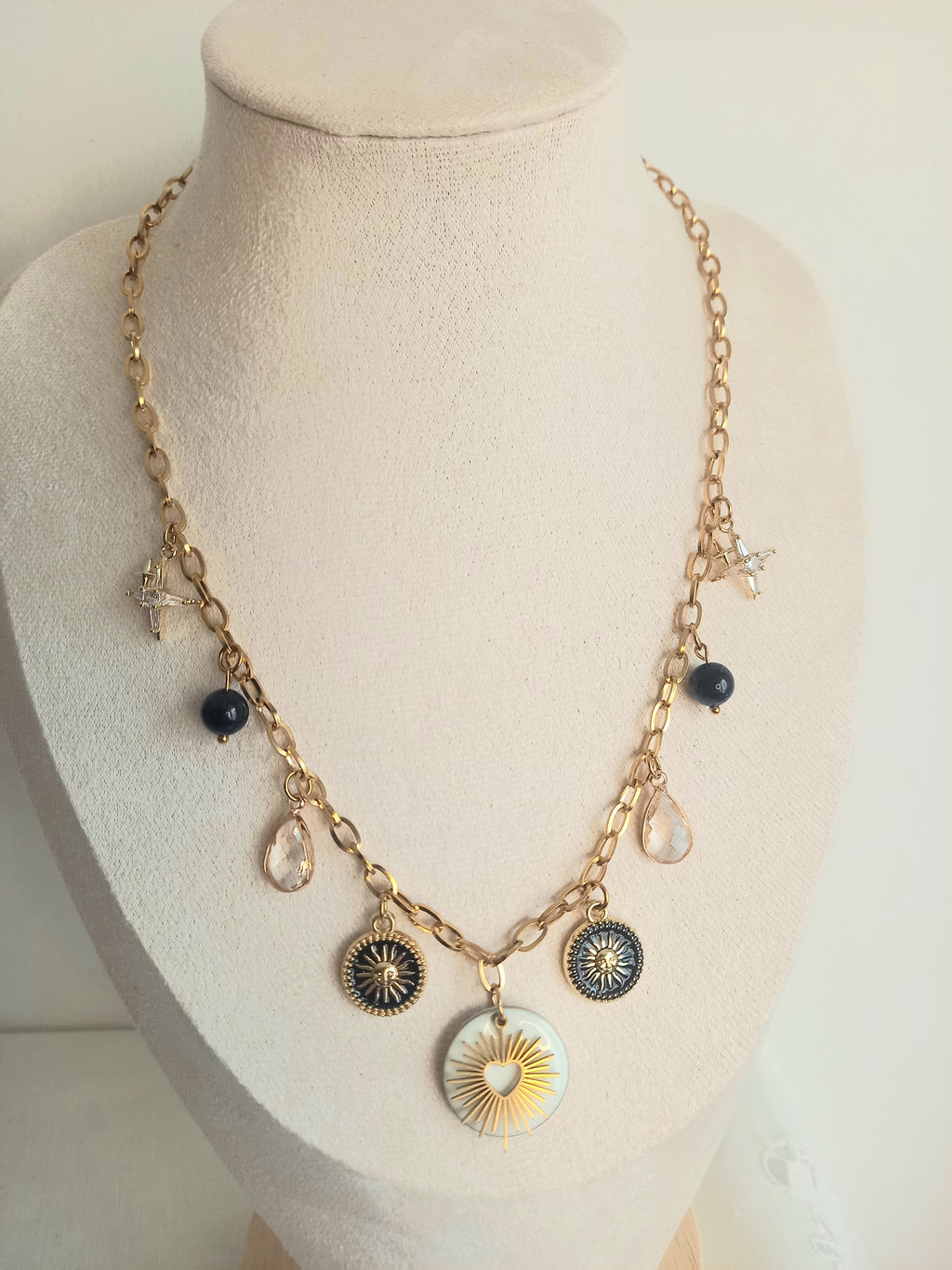 Collier Bianca Tendance - Breloques Cristal Acier Inoxydable Bohème 40cm