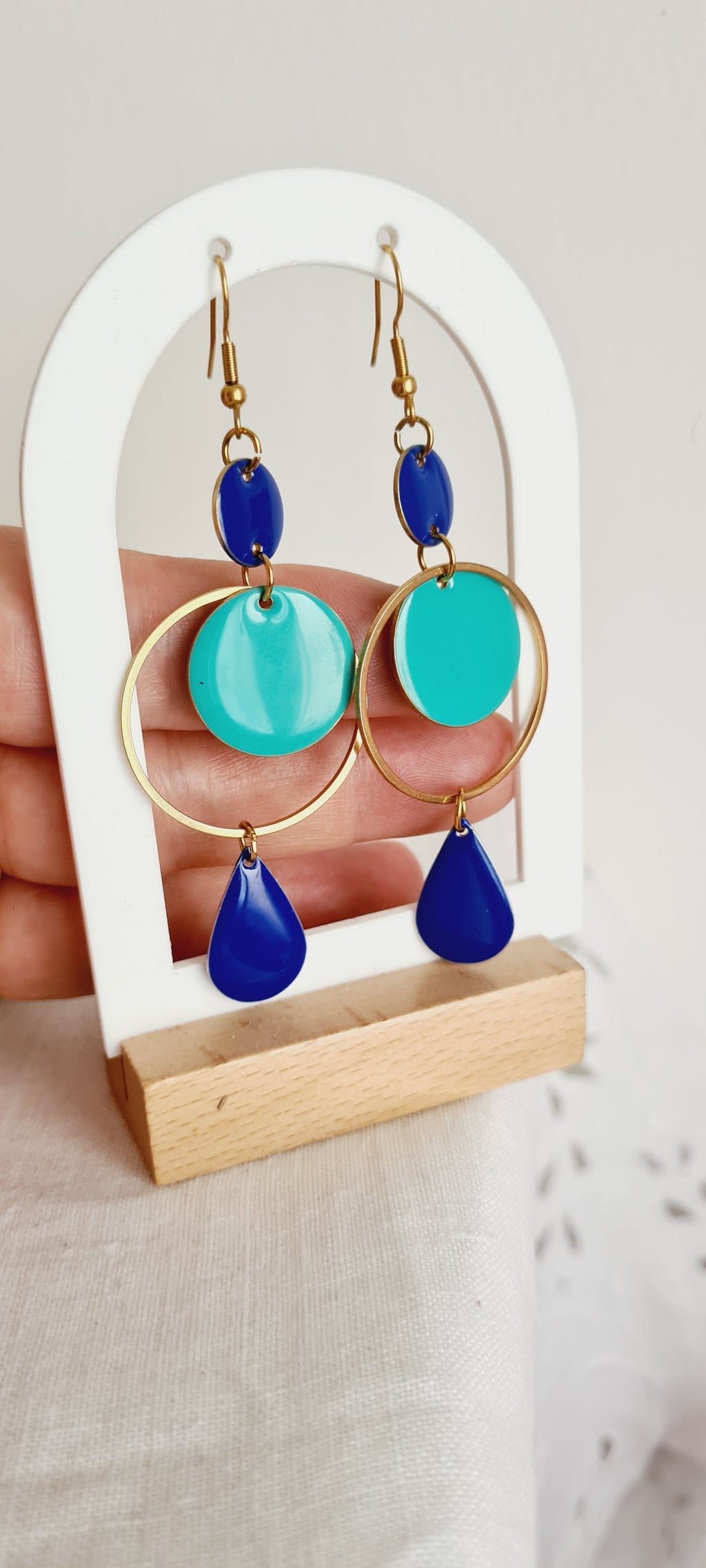 Boucles d'oreilles bleues artisanales – Acier inoxydable & émail | Fait main France