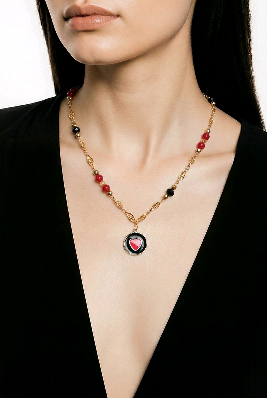 Collier Johanna – Perles de verre & acier inoxydable