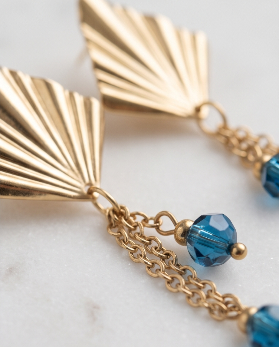 Boucles d'oreilles cristal bleu & acier doré — Élaine Bohème
