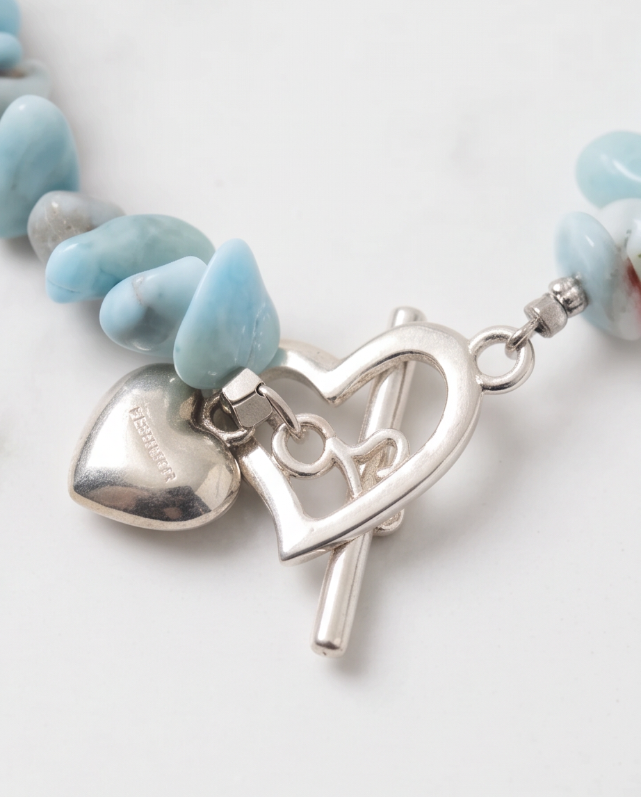 Bracelet lithothérapie larimar - Pierre chips acier inoxydable 16cm